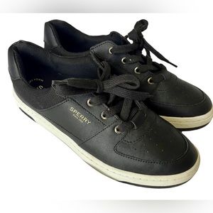 Sperry Freeport Black Cupsole Leather With Rose Gold Accents Shoes Size 9.5